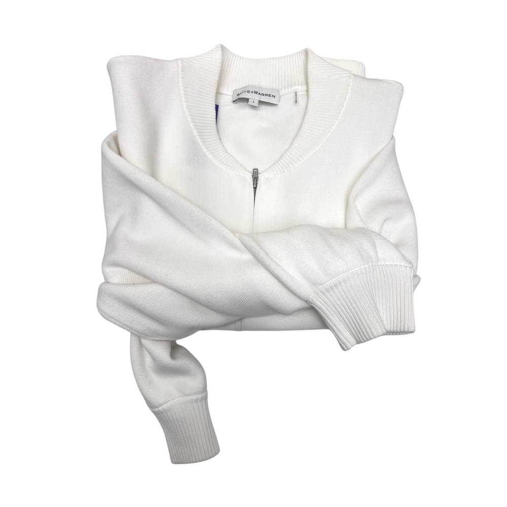 White + Warren Full Zip Cardigan Womens L White Excellent Organic Cotton Bomber